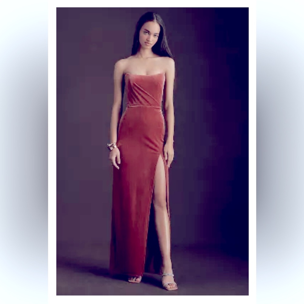 JENNY YOO CASSANDRA STRAPLESS STRETCH VELVET GOWN - excellent condition!